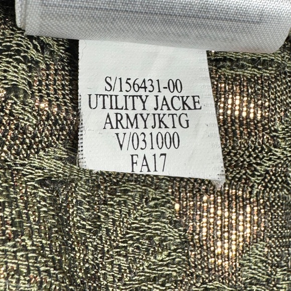 Gap Army Green Utility Jacket w Metallic Floral Pleated Peplum Hem Sz M - Picture 10 of 10
